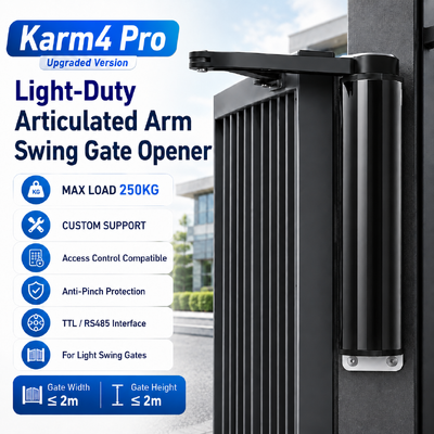 Karm4 Pro 24V Articulated Arm Swing Gate Opener 250KG Access Control Anti Pinch Protection