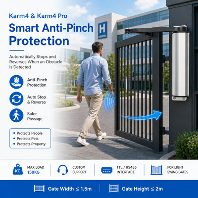 24V Light Duty Articulated Arm Swing Gate Opener with Access Control Interface and Anti-Pinch Protection
