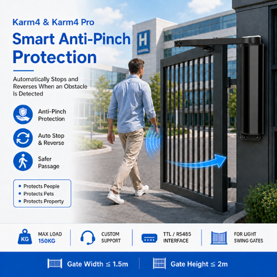 24V Light Duty Articulated Arm Swing Gate Opener with Access Control Interface and Anti-Pinch Protection